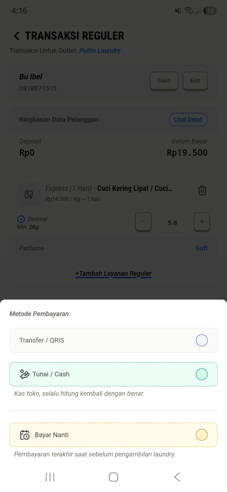 Menu Pelunasan