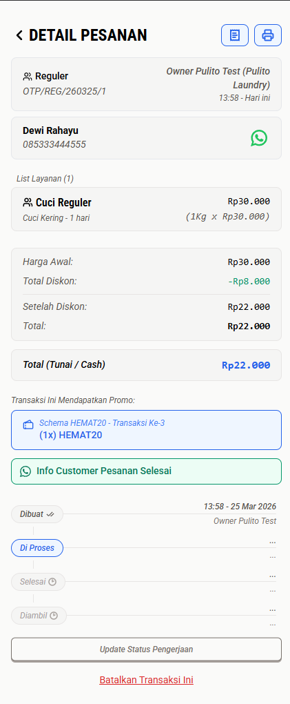Klik 'Update Status Pengerjaan'