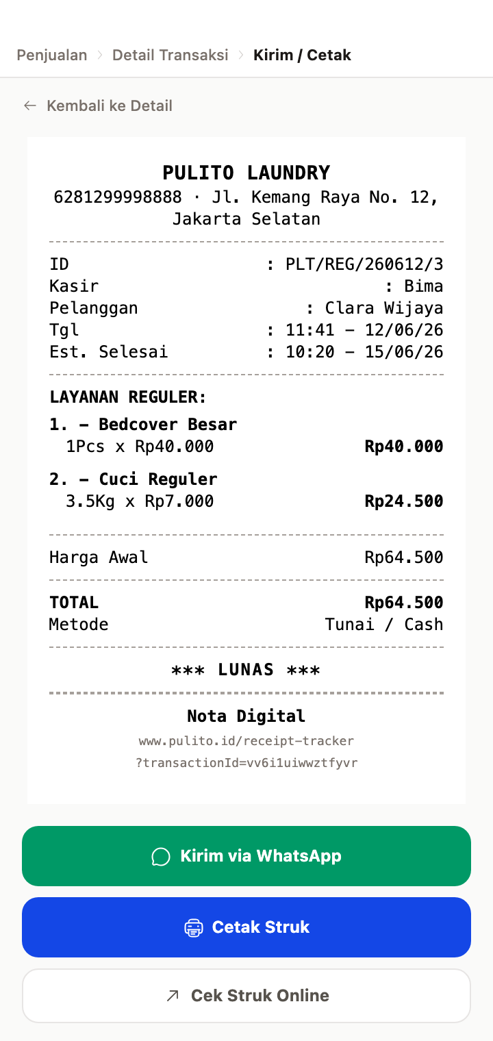 Halaman Kirim / Cetak Nota