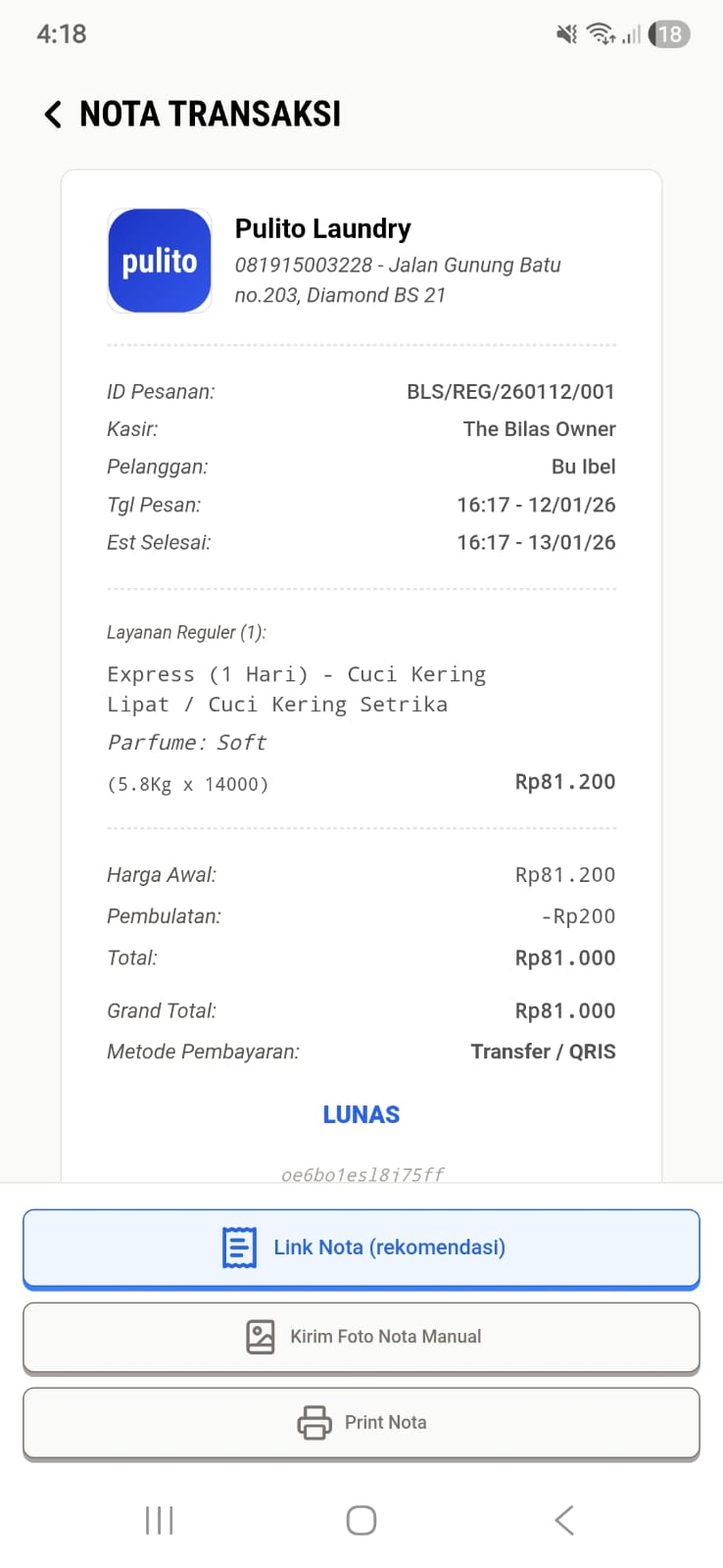 Tombol Update Status