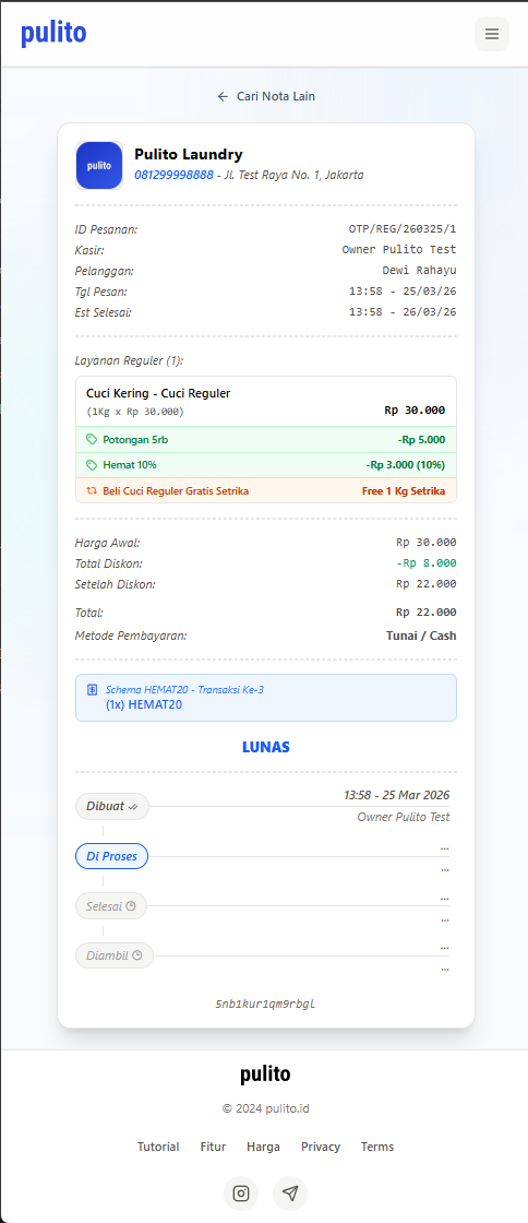 Tampilan Nota Digital untuk Pelanggan