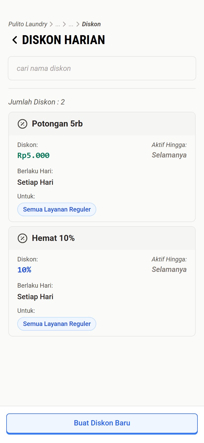Daftar Diskon Harian