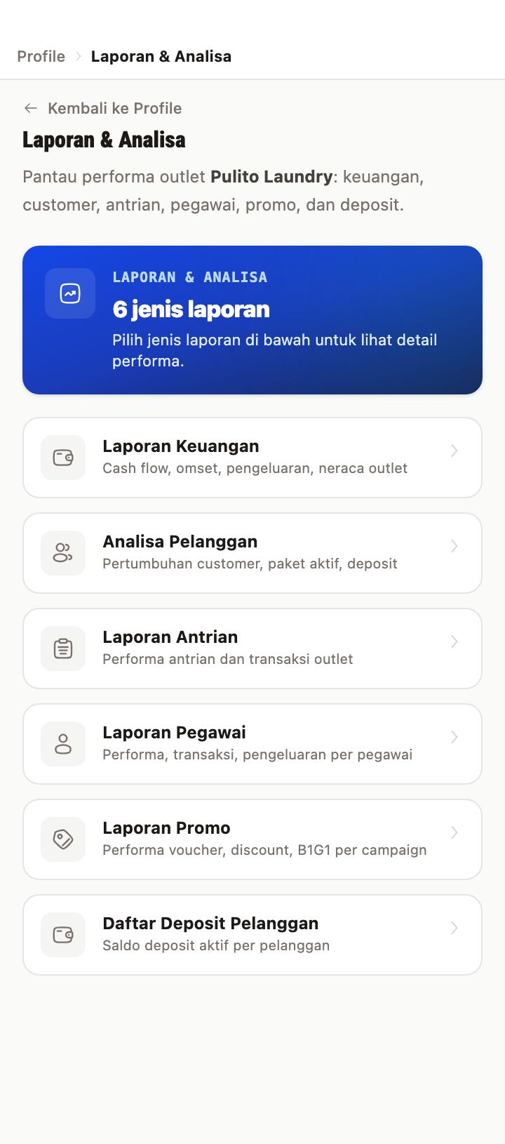 Menu Laporan & Analisa