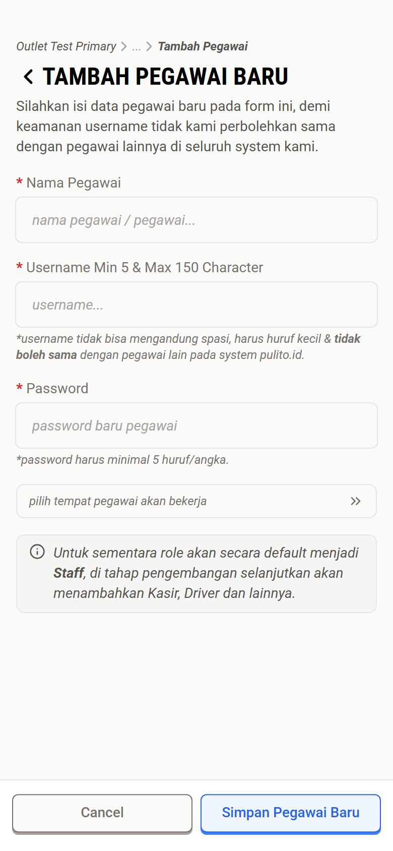 Form Tambah Karyawan