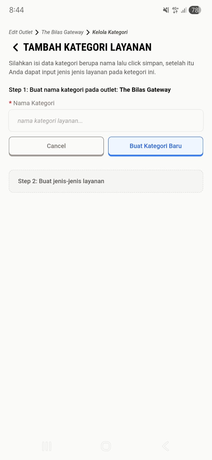 Form Tambah Kategori