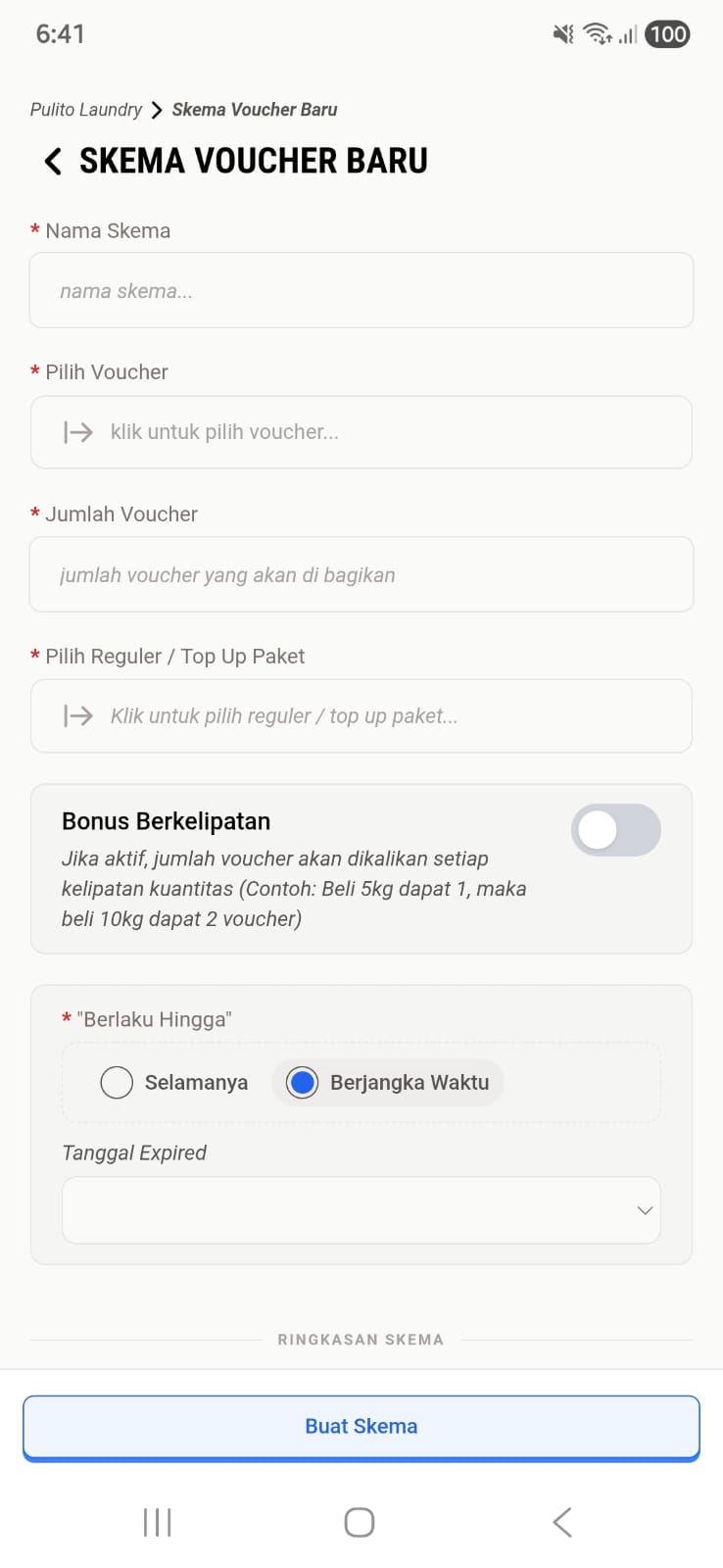Form Pengaturan Skema Otomatis